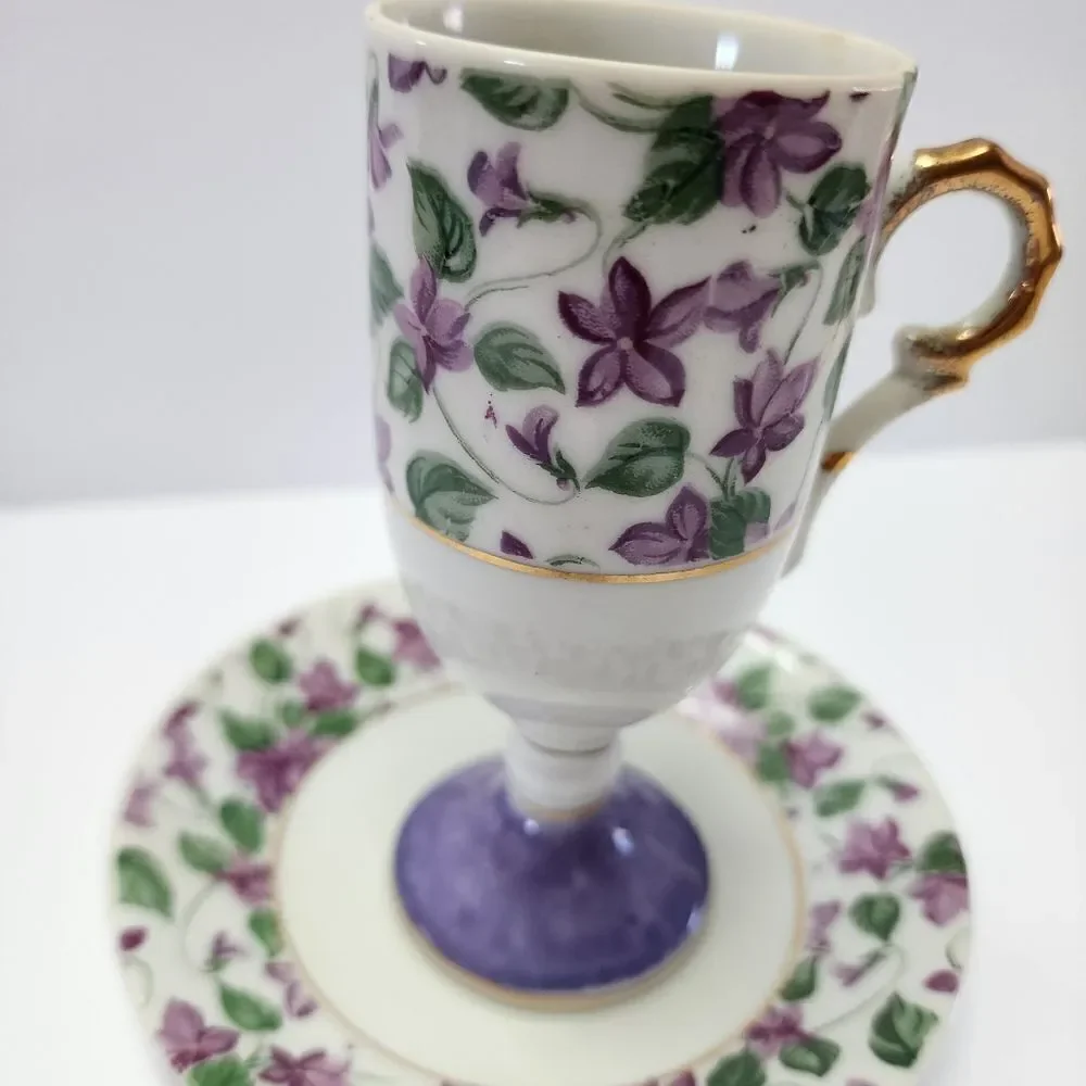 Vintage Inarco Violet Footed Cup and Saucer Set